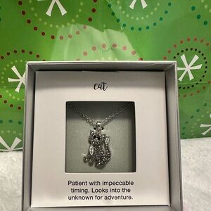 Silver and Rhins Cat Pendant Necklace